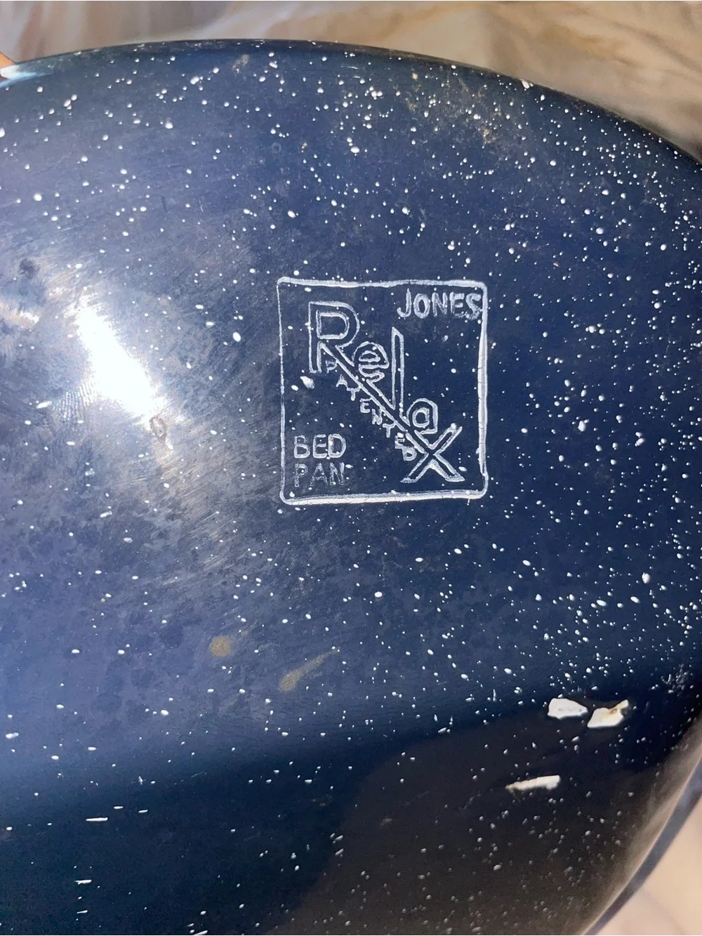 Vintage Speckled Navy Portable Bedpan for Home Bath
